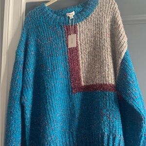 Nordstrom Women’s Metallic Blue and Beige Colorblock Sweater NWT